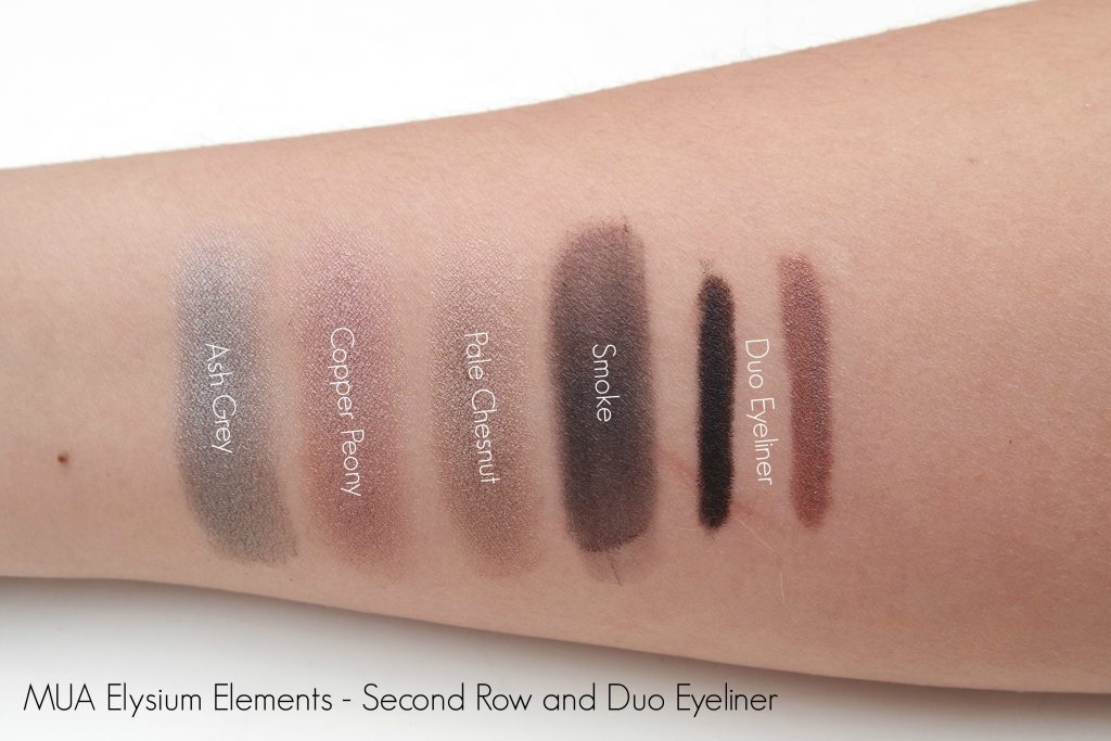 MUA Elysium Elements Swatches - Second Row and Duo Eyeliner