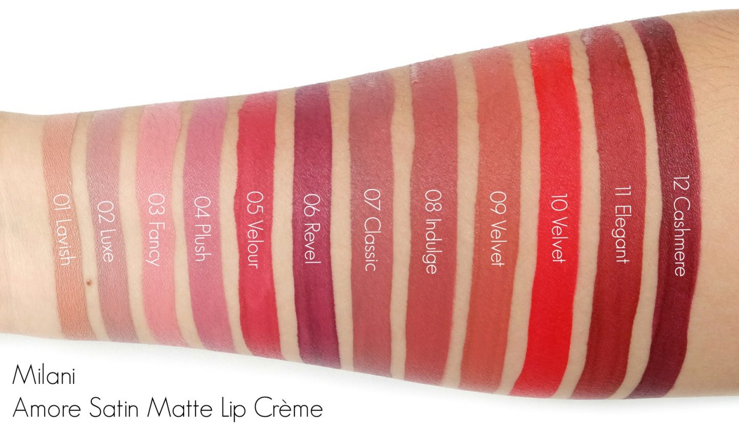 Milani Amore Satin Matte Lip Crème Swatches