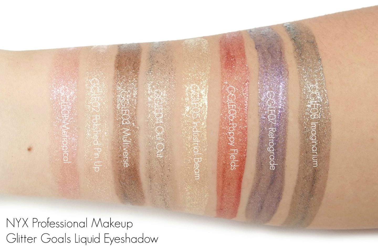 NYX Professional Makeup Glitter Goals Liquid Eyeshadow Swatches