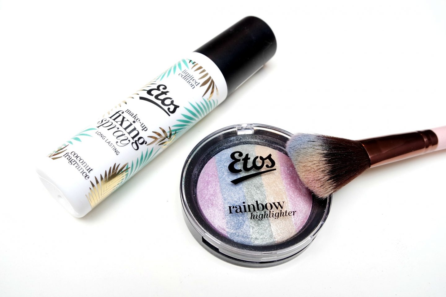 Etos Summer 2017 Make-up – Coconut Make-up Fixing Spray and Rainbow Highlighter